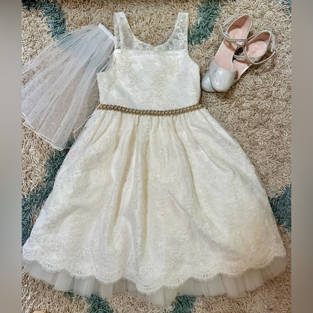 American Princess Dress Size 12, Shoes Sz 4 And White Veil